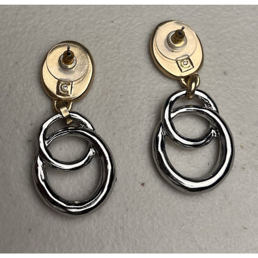Mayan Aztec Coin Medallion Earrings Hoop Rhinestone Gold Silver Two Tone Tribal - Picture 3 of 9